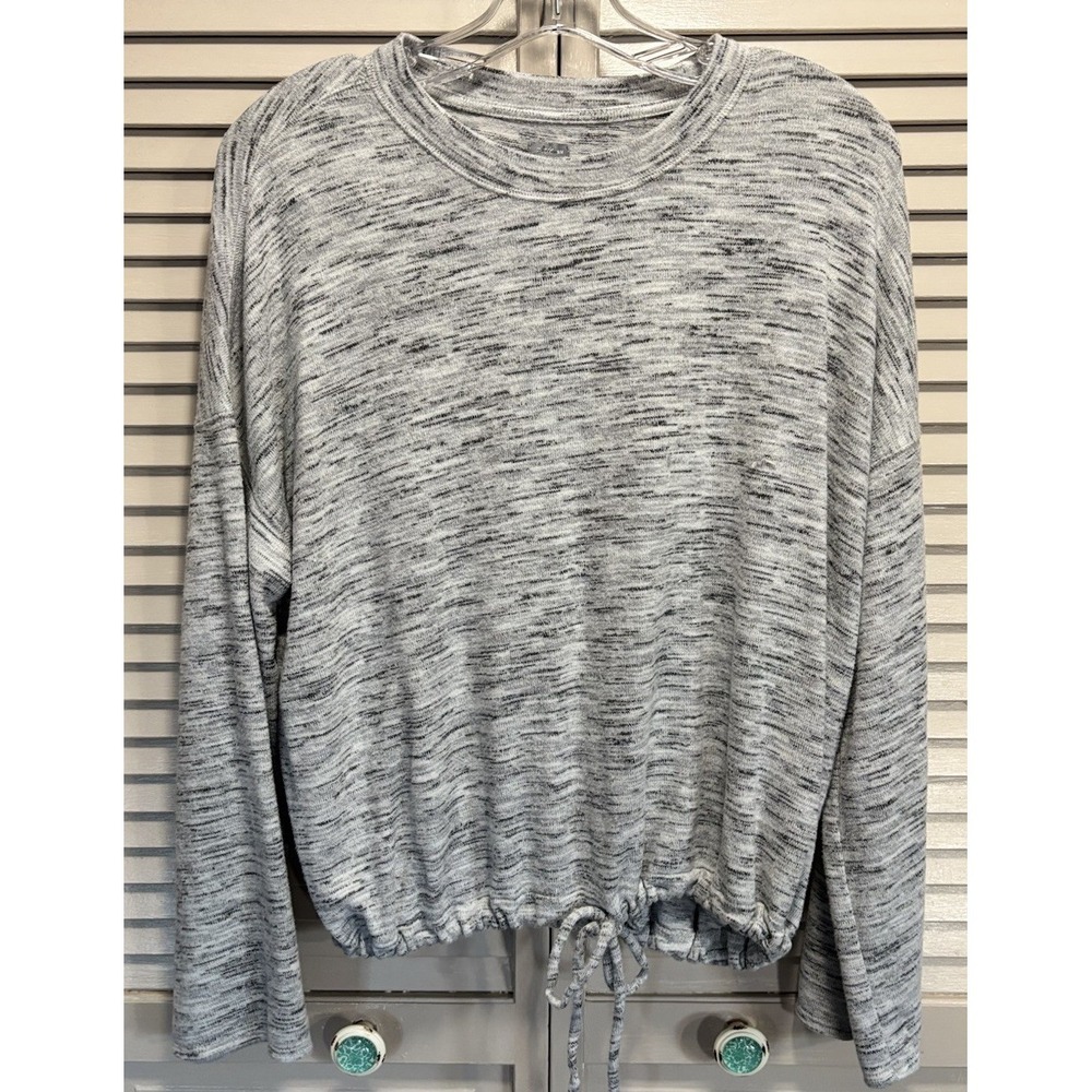 Aerie' Knit Gray Sweater Long Sleeve Size Medium Soft Warm Round Neck Tie Waist